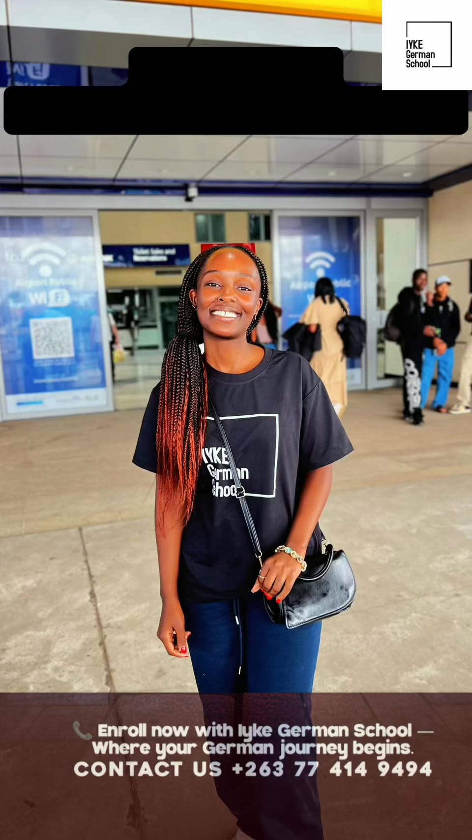 Iyke German School student at airport for Germany journey